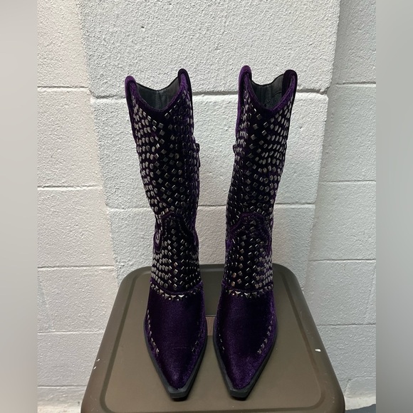 Studded Purple Velvet Women's Boots. 37 - Picture 2 of 8